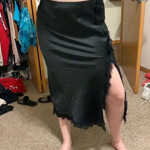 Black silky long skirt